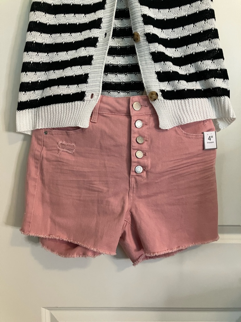 Time and Tru Rose Pink Button-Fly Denim Shorts